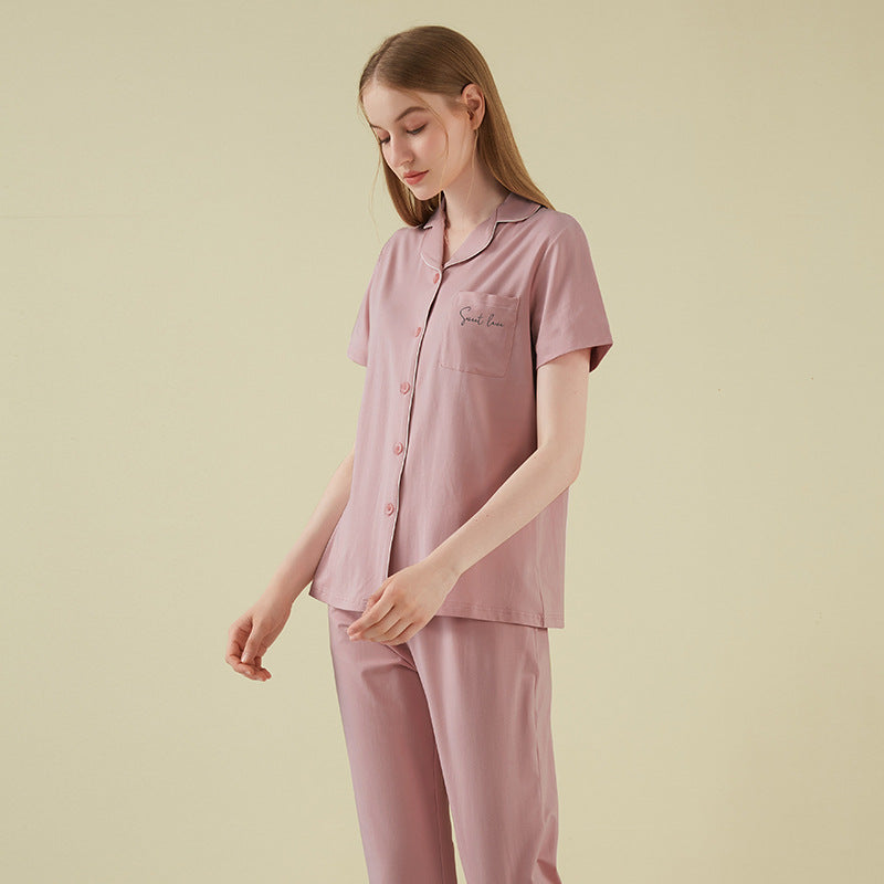 Conjunto de roupa de descanso para mulher em algodão macio – blusa e calças leves de 2 peças
