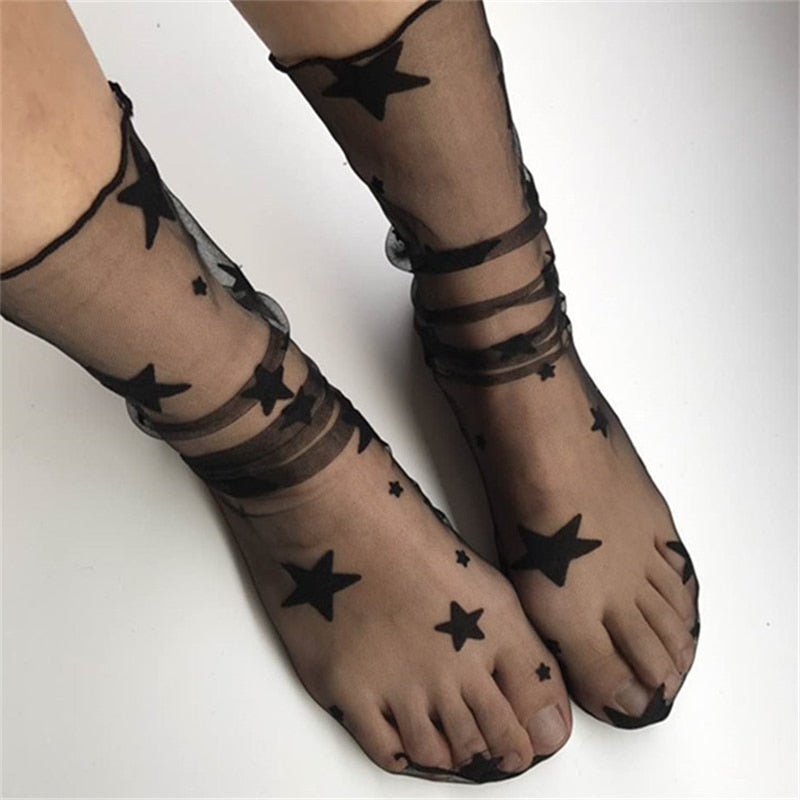 Spring & Summer Retro Lace Floral Mesh Women’s Socks – Breathable, Ultrathin, Elegant Transparent Silk Socks