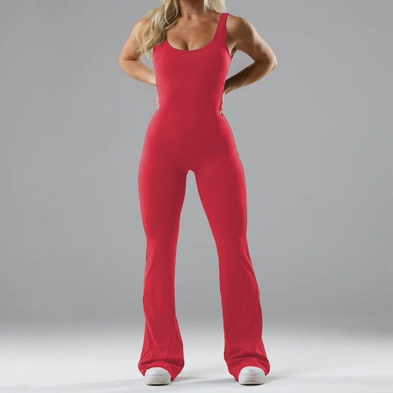 Women’s Seamless Yoga Jumpsuit – Polyester & Spandex | Slim Fit, Hollowed-Out Activewear