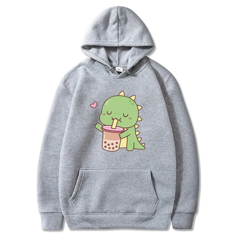 Cartoon Dinosaur Cute Printed Hooded Sweatshirt – Unisex Long Sleeve Casual Hoodie