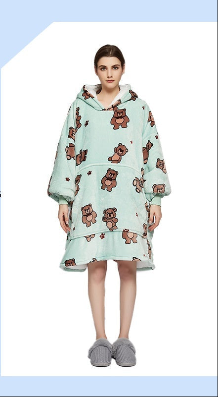 Flannel Double-Layer Fleece Blanket Hoodie – Cozy Lambswool Pyjamas