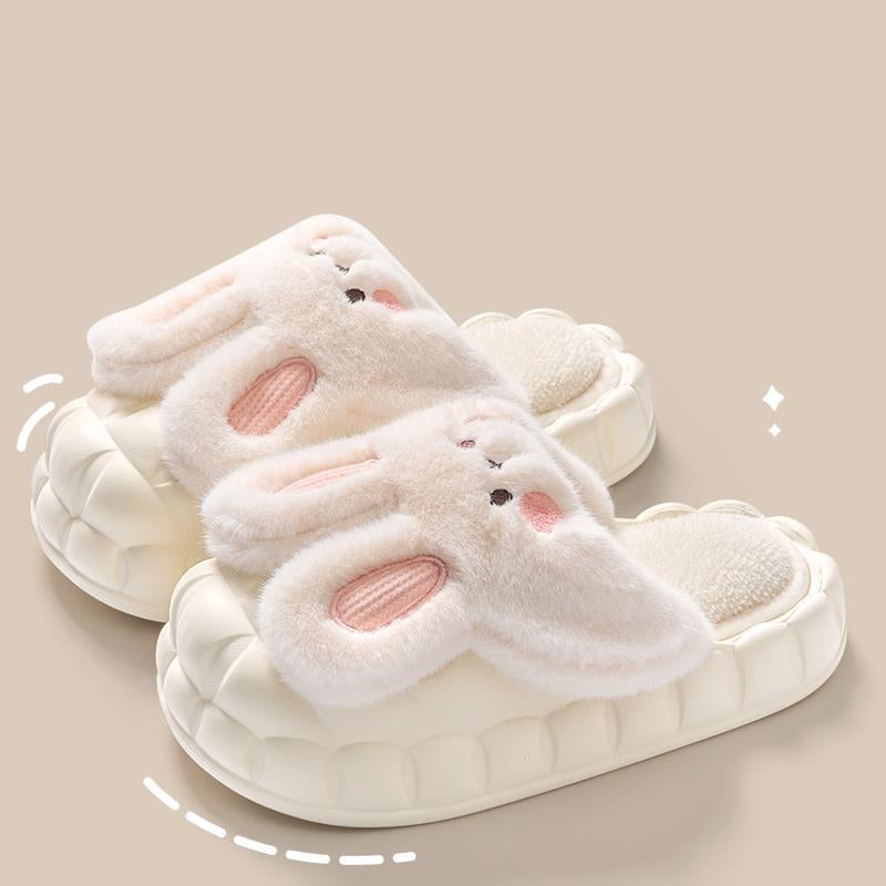 Cute Rabbit Winter Fuzzy Slippers – Warm Plush Cartoon House Shoes for Women