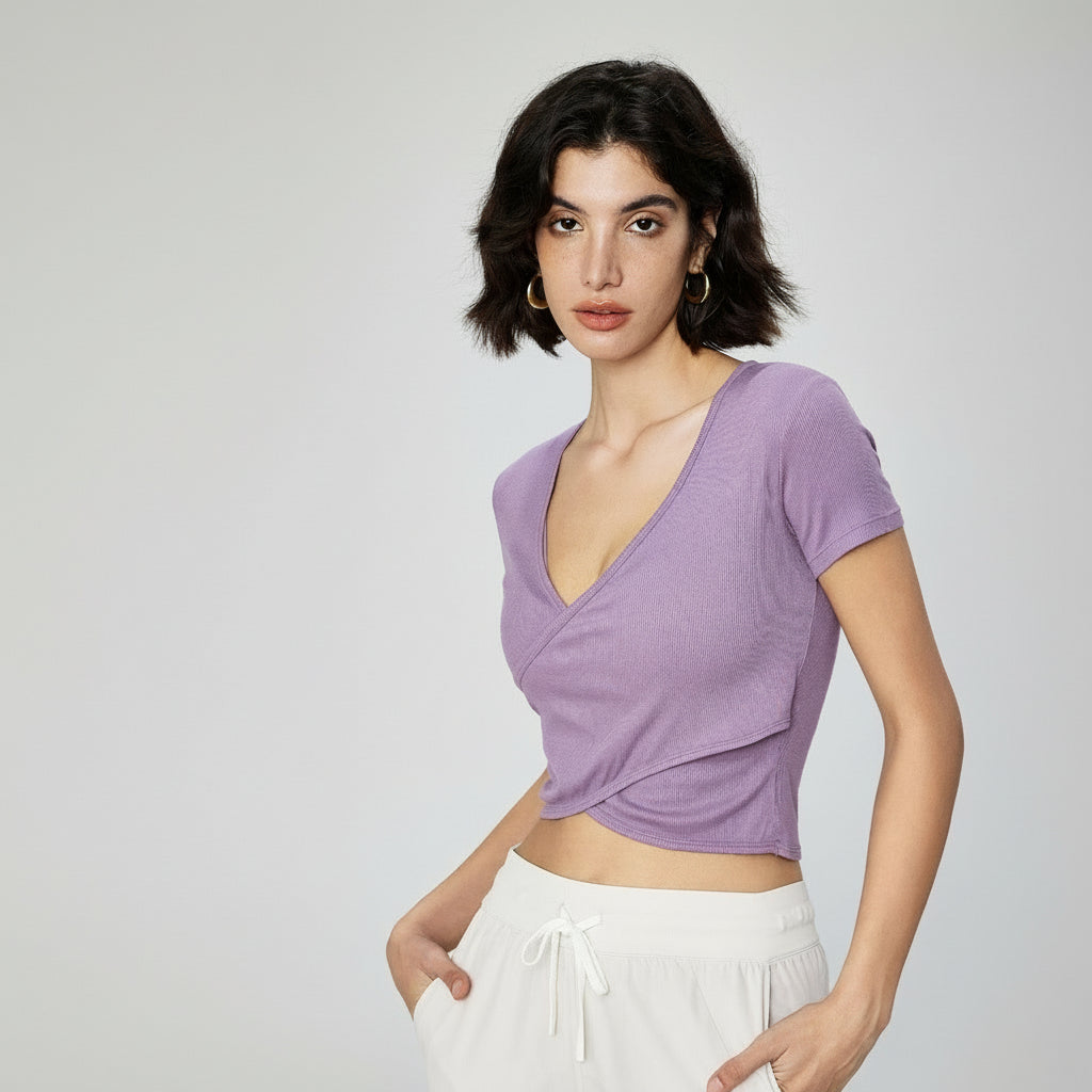 Super Stretch Waist-Length Short Sleeve Top – Modal Rib, Soft & Comfortable