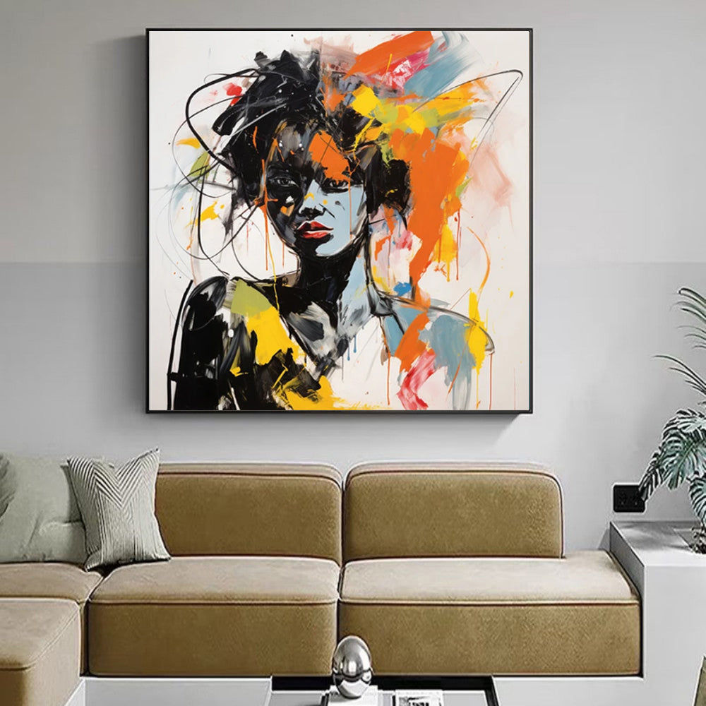 Hand-Painted Modern Graffiti Oil Painting – Banksy Portrait on Canvas