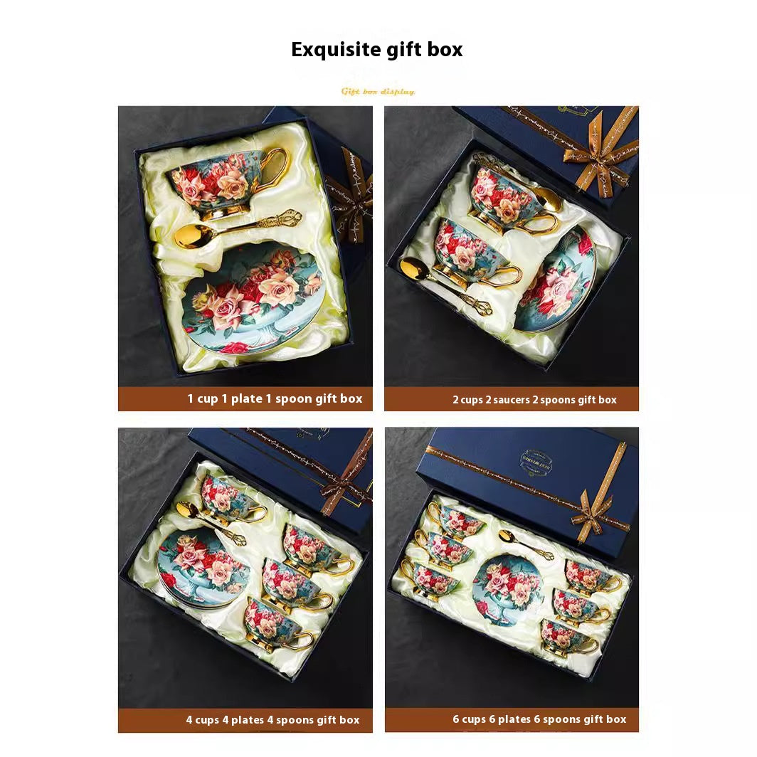 Luxury Retro Floral Coffee Cup & Saucer Set – Elegant Gift Tea Cups