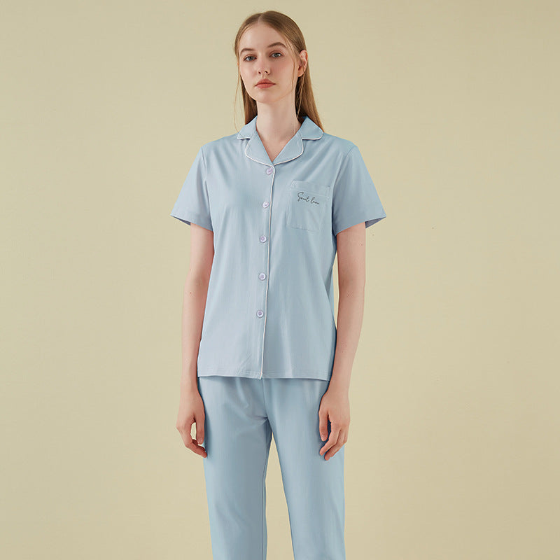 Conjunto de roupa de descanso para mulher em algodão macio – blusa e calças leves de 2 peças