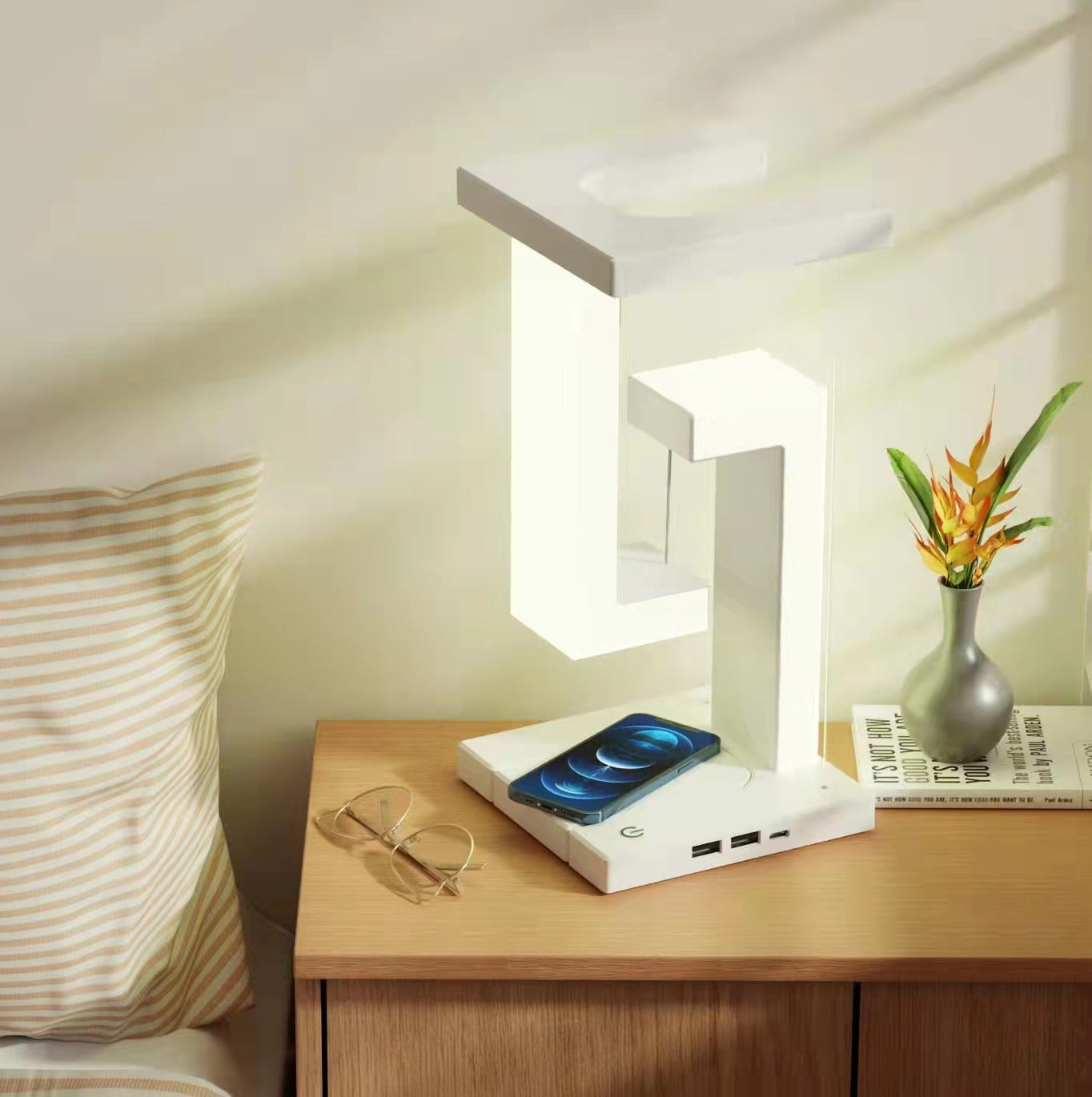 Creative Floating Wireless Charging Table Lamp – Eye Protection LED Night Light for Home & Office