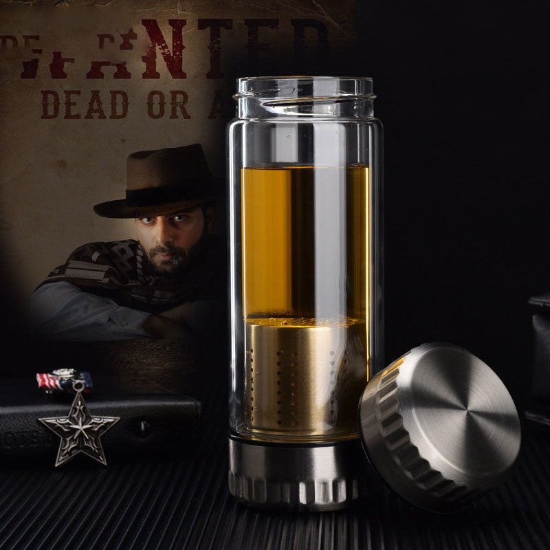 Double Wall Glass Water Bottle with Tea Infuser – Eco-Friendly & Thermal Insulated