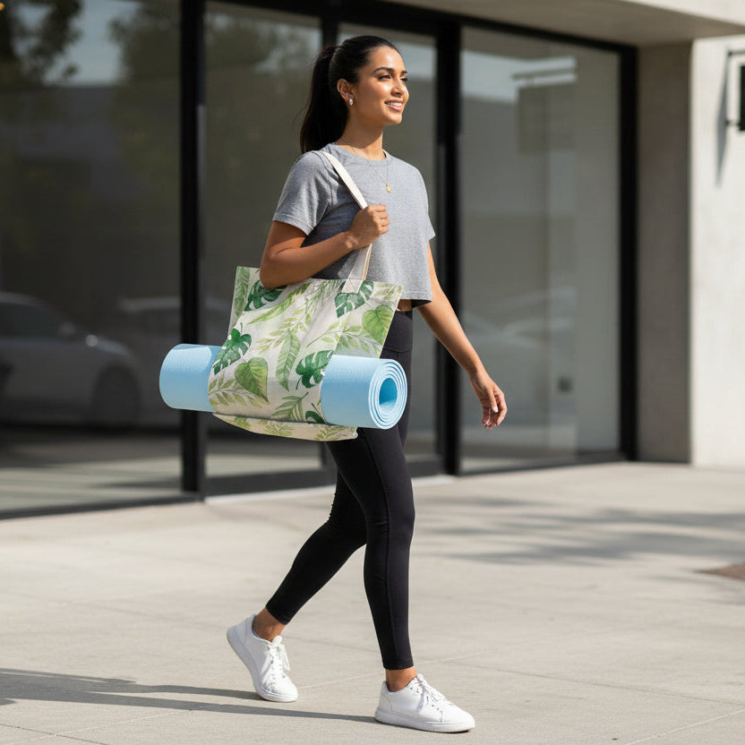 Yoga Tote Bag for Women – Large Capacity Cotton Linen Shoulder Bag for Fitness & Daily Use