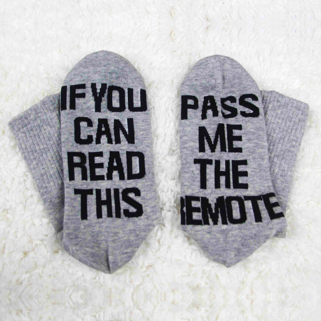 PASS ME THE REMOTE – Funny Non-Slip Mid-Tube Cotton Socks | Gift Socks for TV Lovers