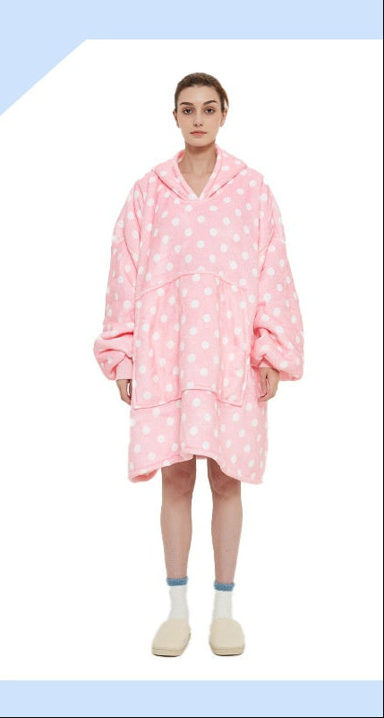 Flannel Double-Layer Fleece Blanket Hoodie – Cozy Lambswool Pyjamas