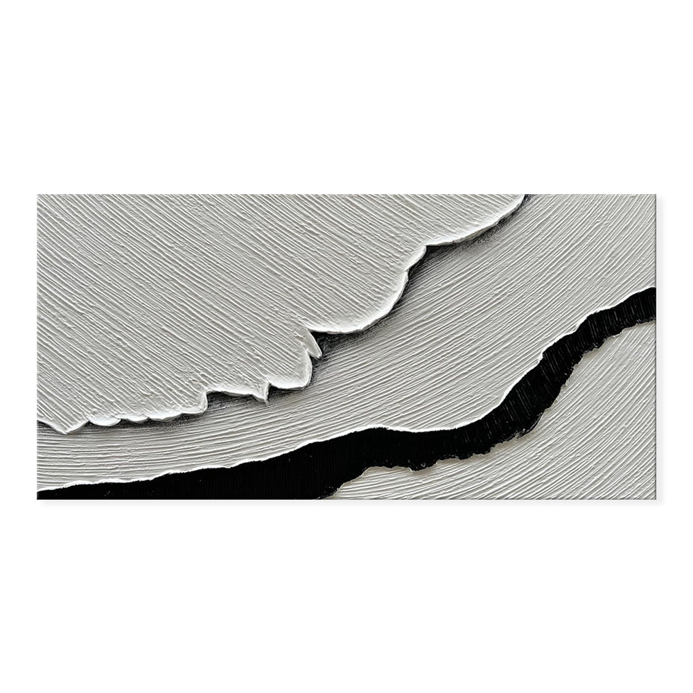 Black & White Sea Waves Abstract Oil Painting – Hand-Painted Wall Art