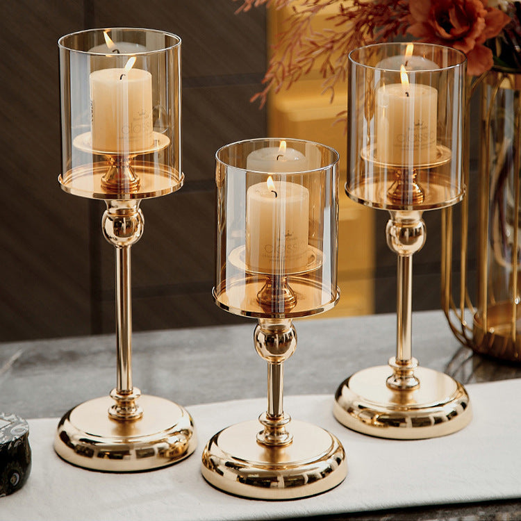 Gold Candlestick Stand – Elegant Alloy & Glass Home Decor Gift