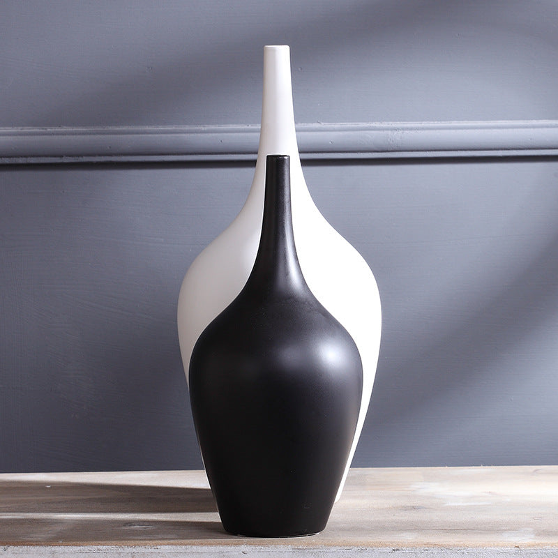 Modern Black & White Ceramic Vase – Minimalist Home Desktop Flower Arrangement Decor