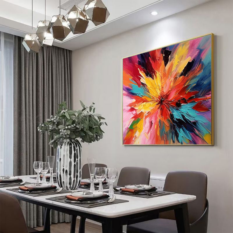 Abstract Colorful Floral Canvas Art – Hand-Painted Modern Oil Painting