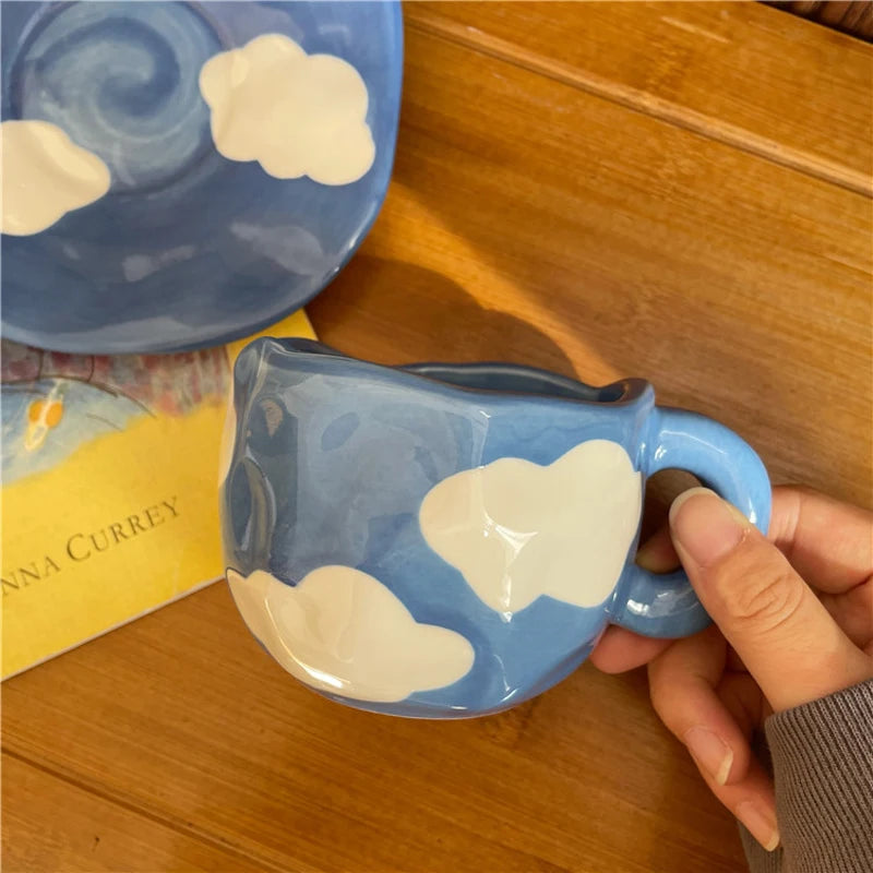 Hand-Painted Blue Sky Coffee Mug – Handmade Ceramic Tea Cup Set