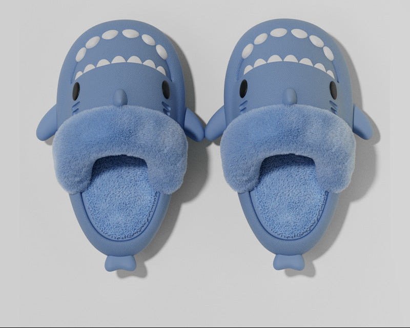 Winter Shark Slippers – Detachable Warm Fuzzy House Shoes with Thick Sole