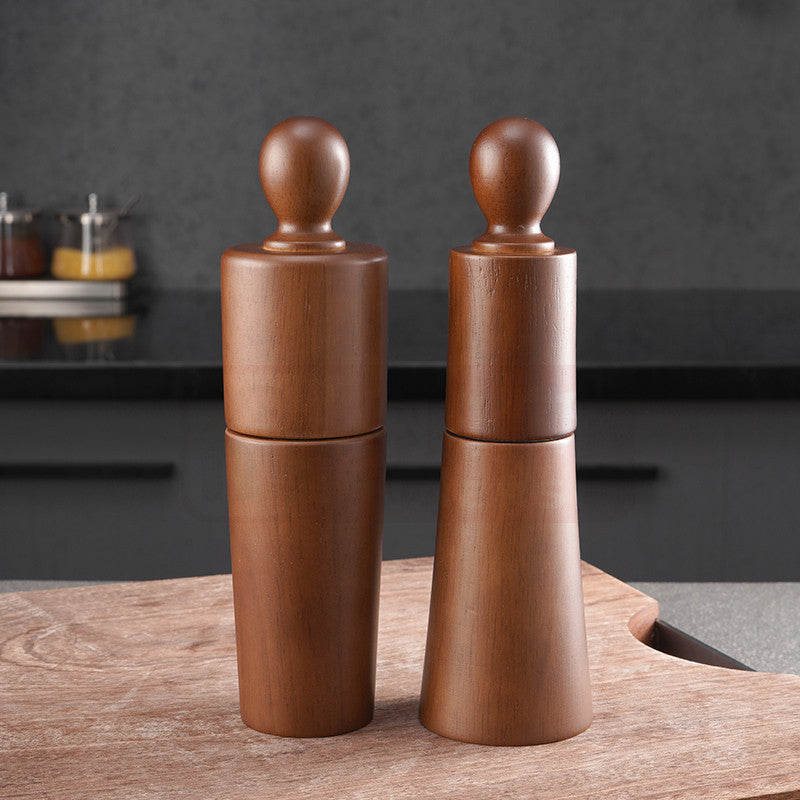 Wooden Pepper Mill & Salt Grinder Set – Oak, Ceramic & Stainless Steel Manual Kitchen Tool