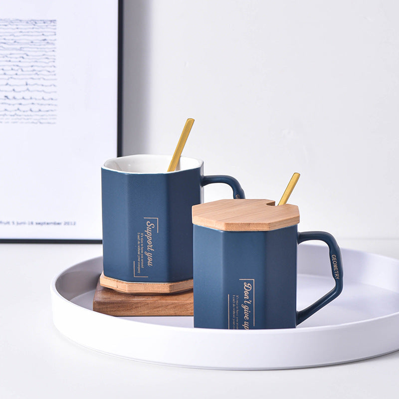 Creative Nordic Ceramic Mug with Lid & Spoon – Office & Gift Coffee Cup
