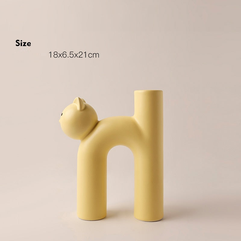 Cute Cat Ceramic Vase – Fun Home Decor for Living Room & Desktop