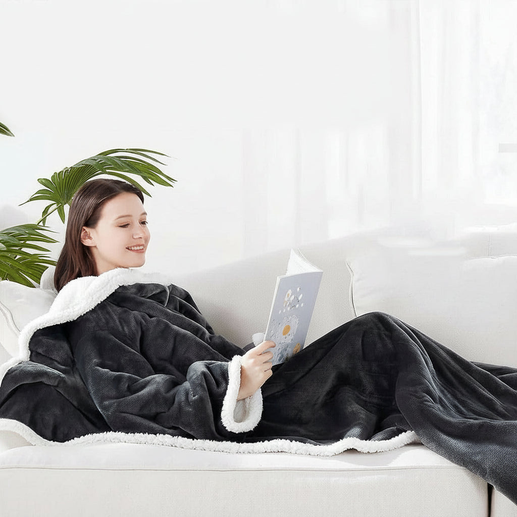 Electric Heating Wearable Blanket – Flannel & Lambswool Cozy Heated Cover