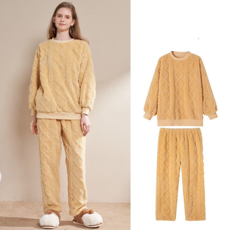 Ultra-Soft Thick Flannel Pajama Set for Winter – Yellow Round Neck Suit