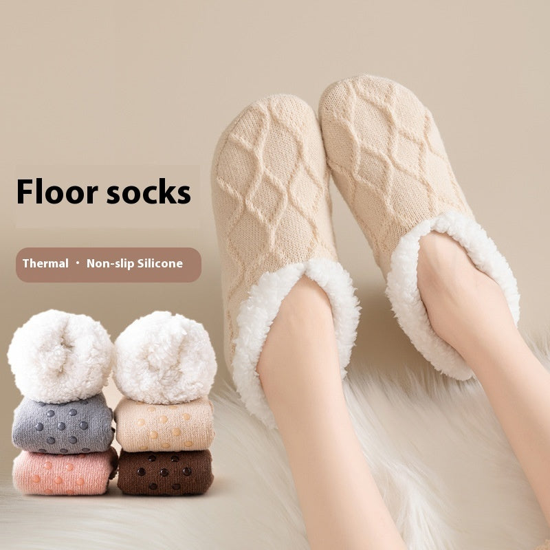 Winter Warm Plush Lined Non-Slip Cotton Slipper Socks – Unisex Thick Thermal Indoor Fuzzy Floor Socks