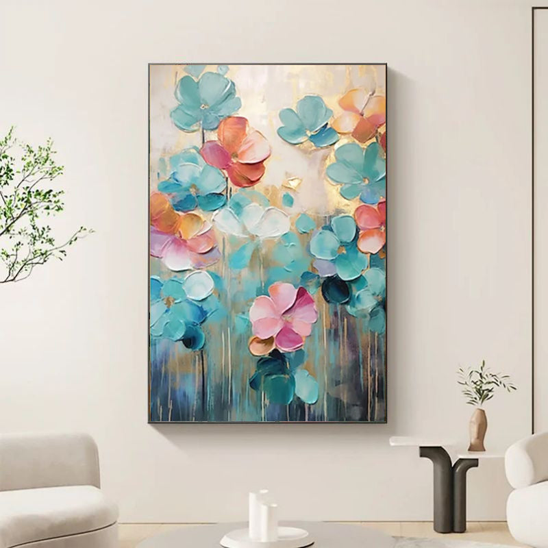 Handmade Oil Painting on Canvas – Fresh Flowers Wall Art for Home Decor
