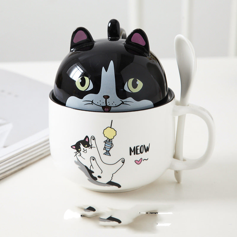 Ceramic Mug with Lid & Spoon – Cute Animal Design