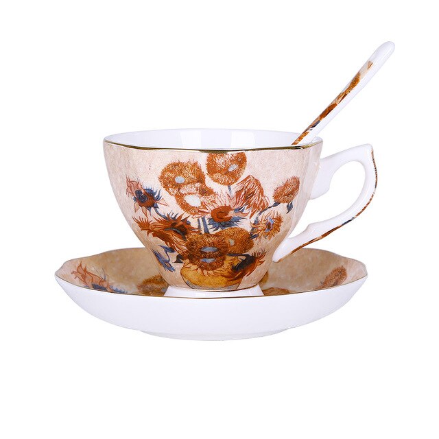 European Luxury Ceramic Coffee Cup Set – Cup, Saucer & Spoon, 200ml