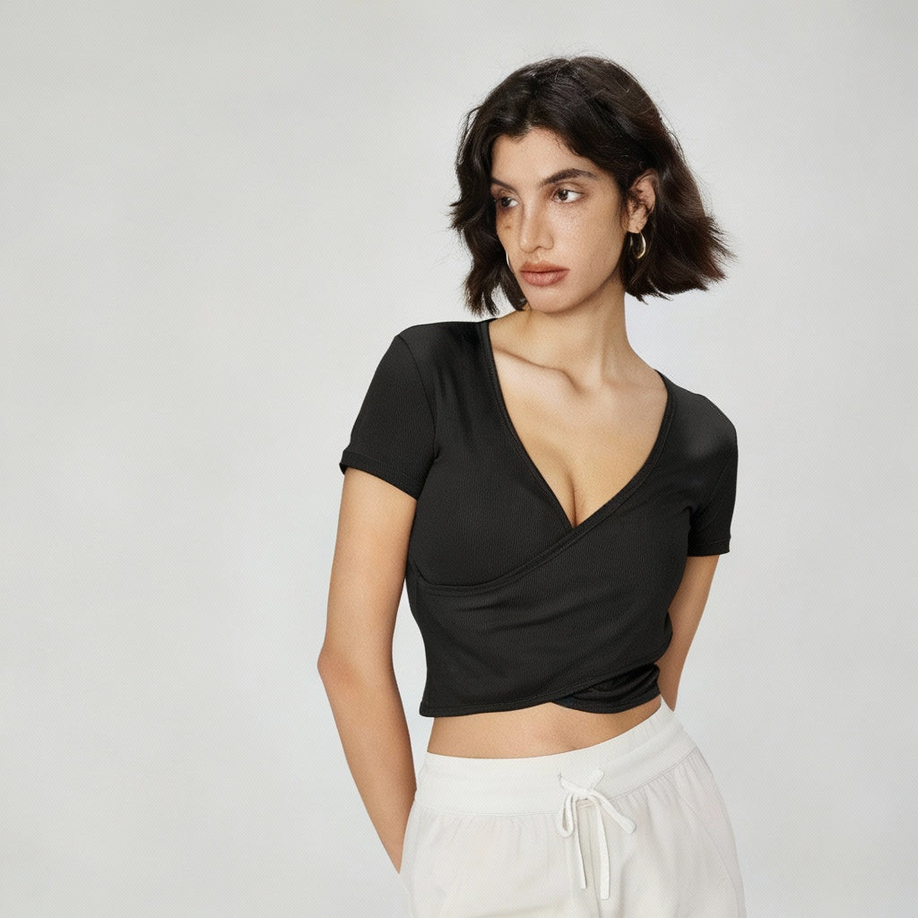 Super Stretch Waist-Length Short Sleeve Top – Modal Rib, Soft & Comfortable