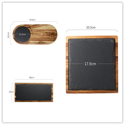 Acacia Wood & Stone Steak Plate – Natural Serving Board for Hot Dishes