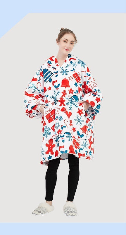 Flannel Double-Layer Fleece Blanket Hoodie – Cozy Lambswool Pyjamas