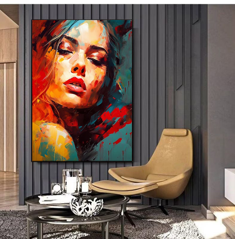 Abstract Woman Oil Painting – Handmade Colorful Modern Canvas Art
