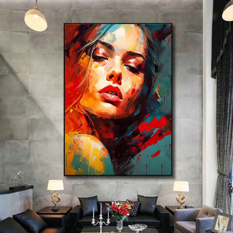 Abstract Woman Oil Painting – Handmade Colorful Modern Canvas Art
