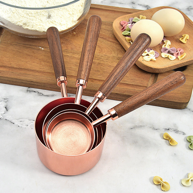 Premium Walnut Handle Copper-Plated Measuring Spoon & Cup Set – Modern Minimalist Baking Tools