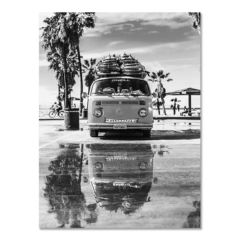 Nordic Modern Black And White Seaside Landscape  – Frameless Spray Paint Hanging Poster