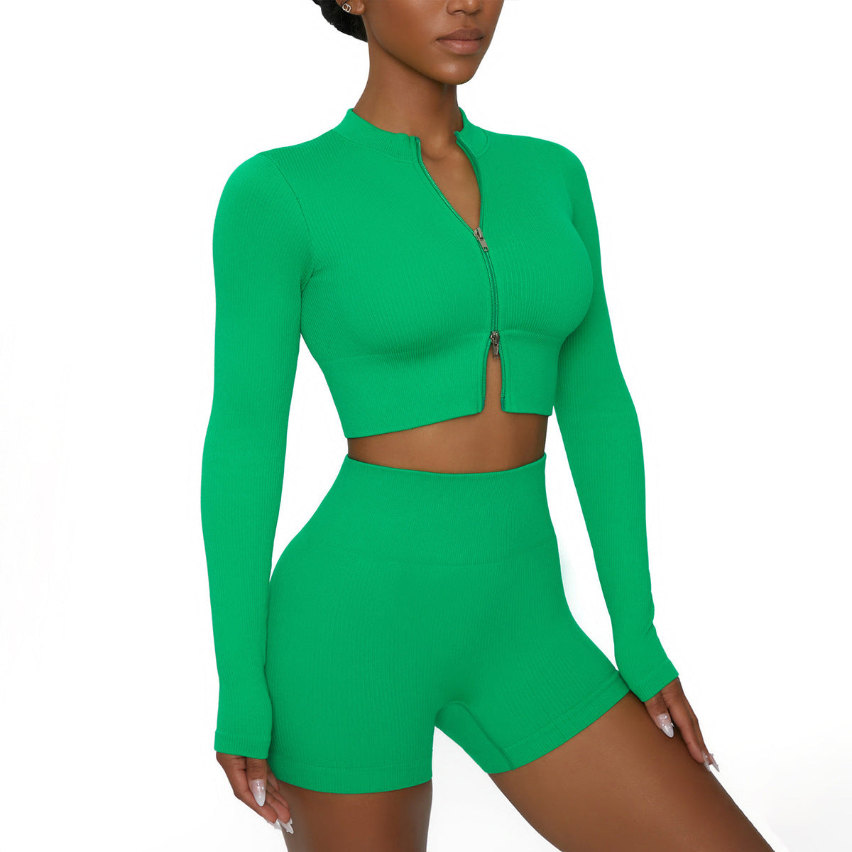 Breathable Striped Lycra Cotton Blend Activewear – Tight Fit Long Sleeve Top & Shorts | Premium Comfort Workout Outfit