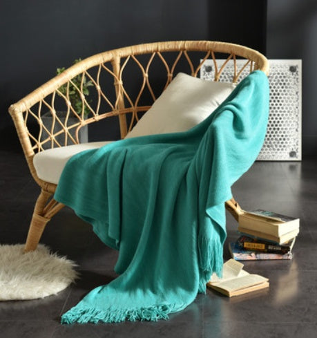 Knitted Tassel Blanket – Soft Sofa & Napping Throw