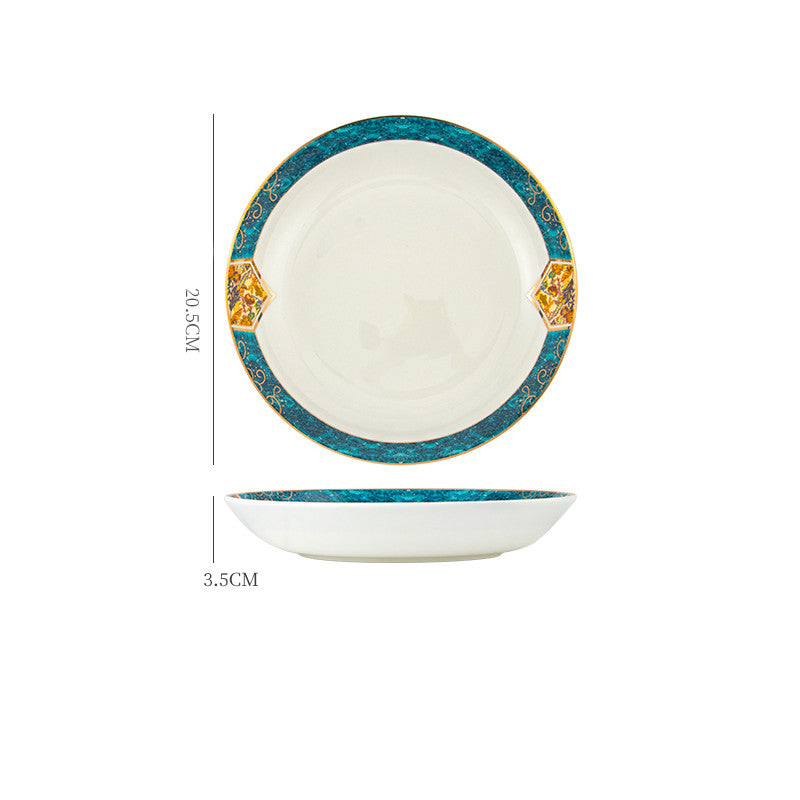 Nordic Porcelain Tableware – Round Flat Plate with Plant & Flower Design