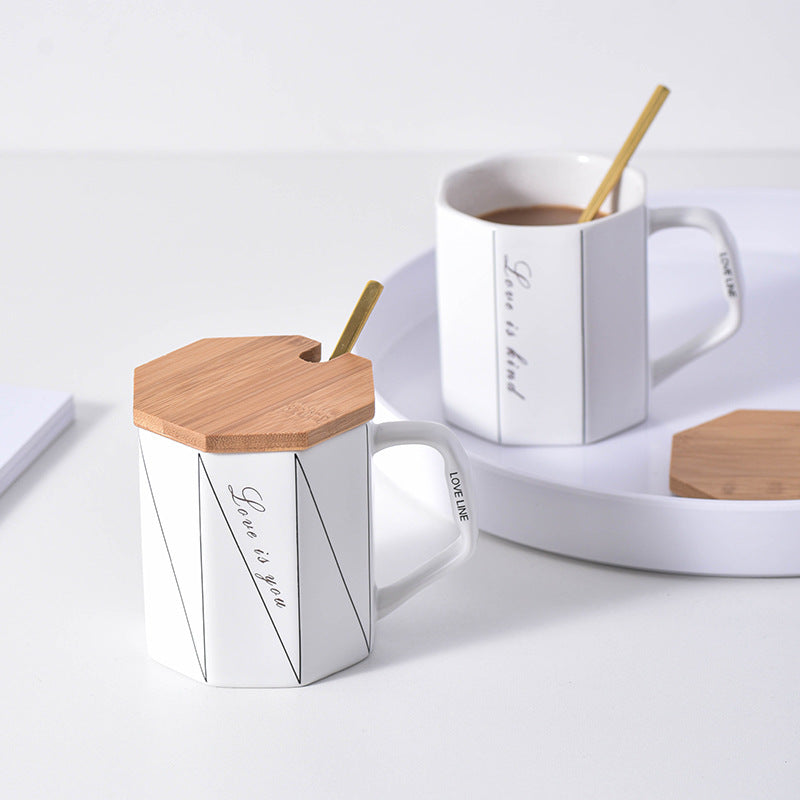 Creative Nordic Ceramic Mug with Lid & Spoon – Office & Gift Coffee Cup