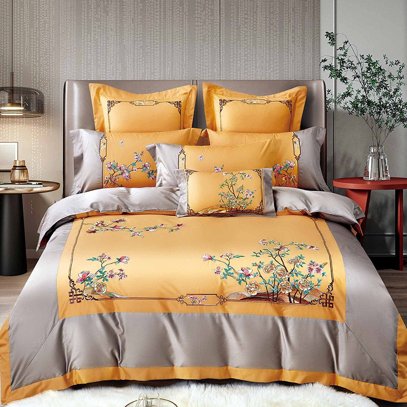Light Luxury Embroidered Skin-Friendly Quilt Cover Bedding – Soft Satin Cotton