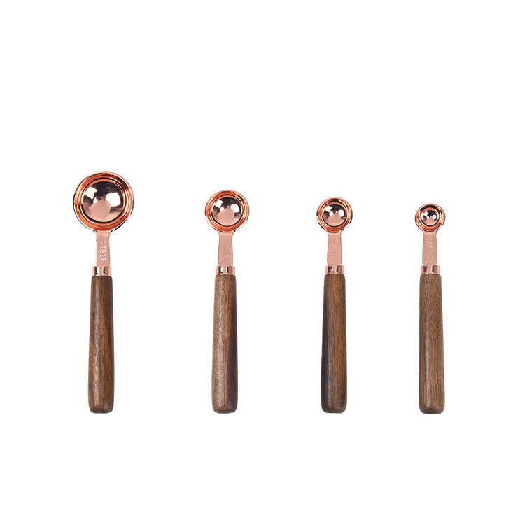 Premium Walnut Handle Copper-Plated Measuring Spoon & Cup Set – Modern Minimalist Baking Tools