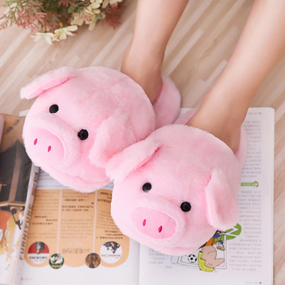 Winter Women Warm Indoor Slippers – Cute Pink Pig Plush Home Shoes for Ladies