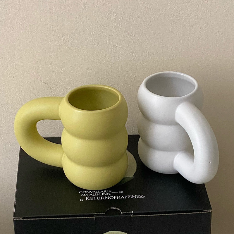 Scandinavian Tire Ceramic Mug – Coffee Cup with Coarse Handle