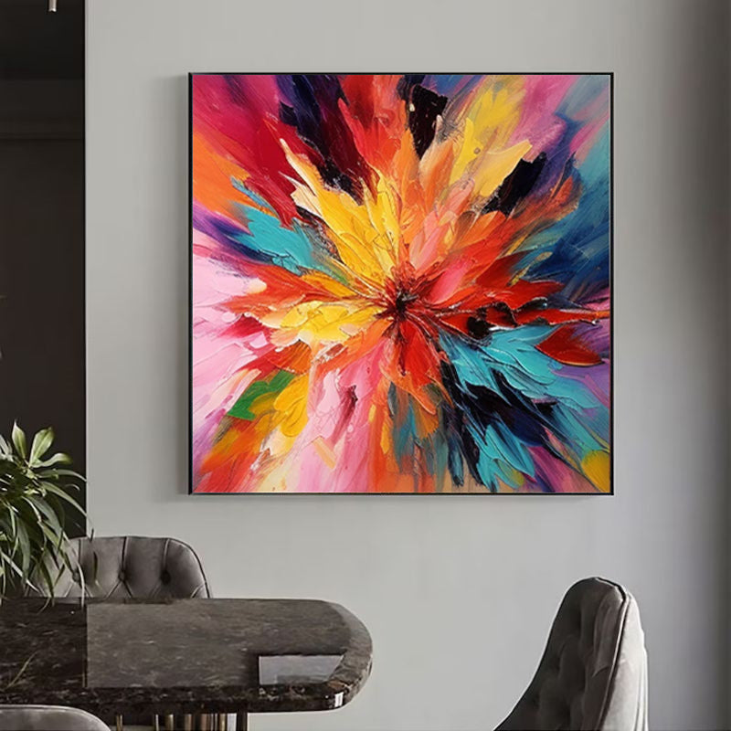 Abstract Colorful Floral Canvas Art – Hand-Painted Modern Oil Painting
