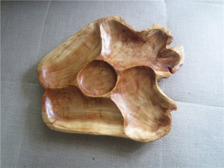 Natural Wood Root Fruit Plate – Handmade 5-Grid Serving Tray