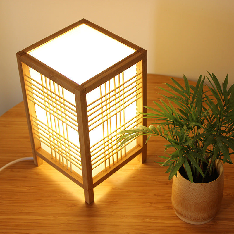 Candeeiro de mesa japonês em bambu – Lanterna de cabeceira artesanal | Iluminação minimalista zen para mesa de cabeceira