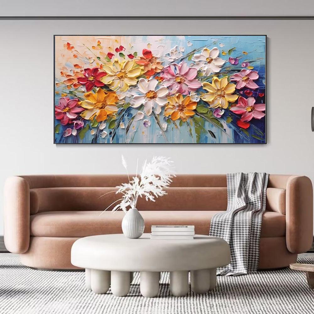 Colorful Spring Flowers Oil Painting – Handmade Canvas Wall Art