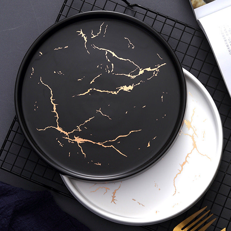 Marble Porcelain Plate – Elegant Black & White Dish